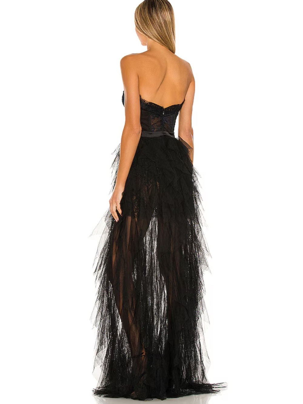 Free People For Love & Lemons Black Tulle Corset Maxi Dress NWT Small - Picture 3 of 16